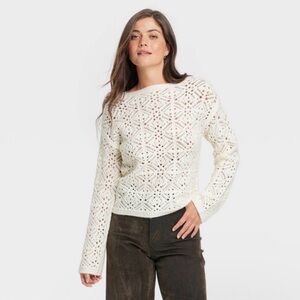 Universal Thread Cream Crochet Open Weave Sweater